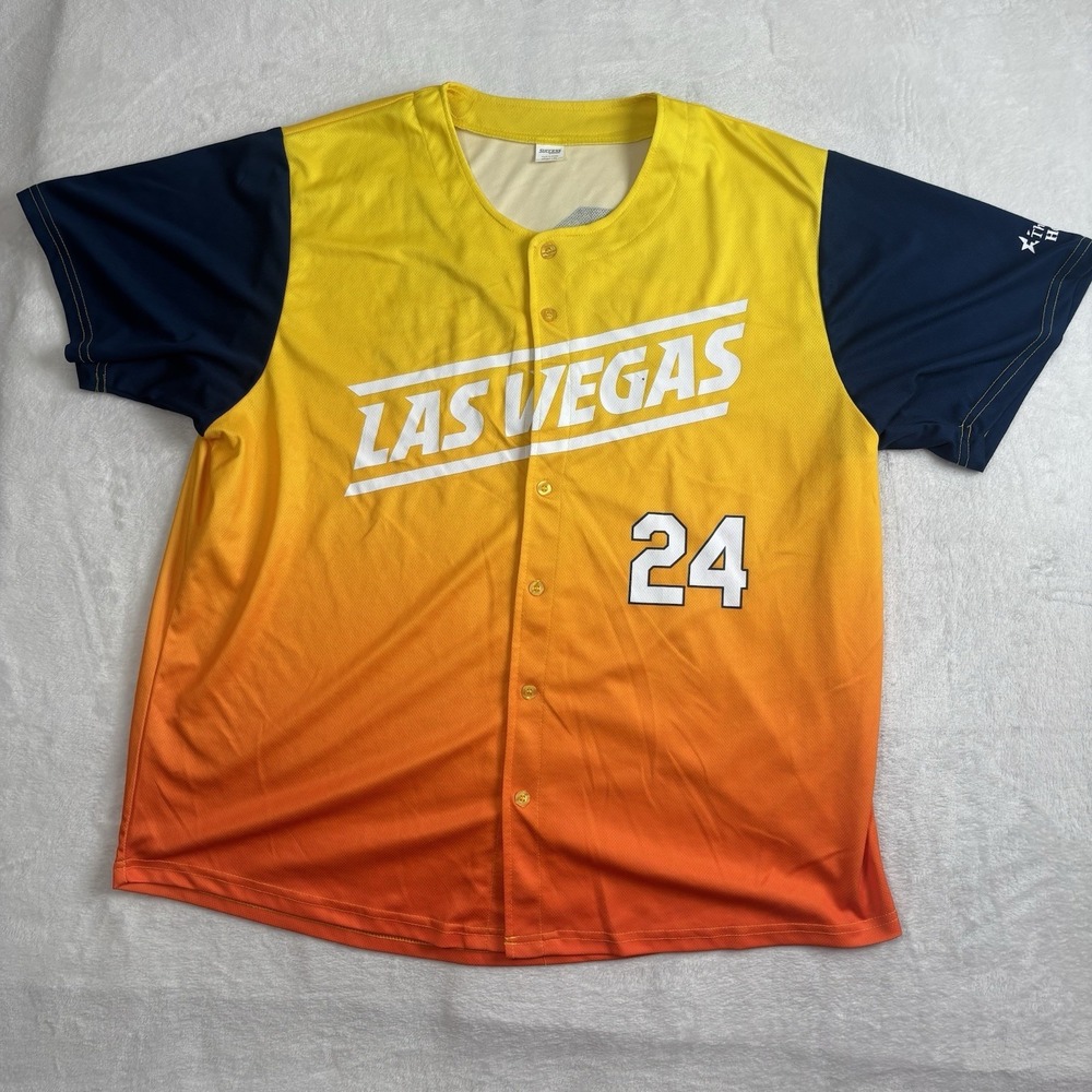 Las Vegas Aviators Baseball #24 Short Sleeve Button Up Ombre Jersey Men's XL